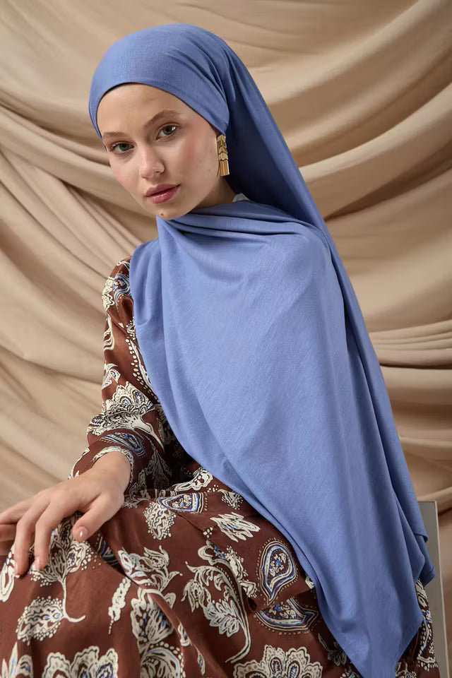 Premium kammad bomullssjal 65002-42 Denimblå