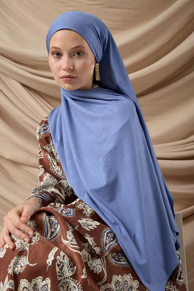 Premium kammad bomullssjal 65002-42 Denimblå