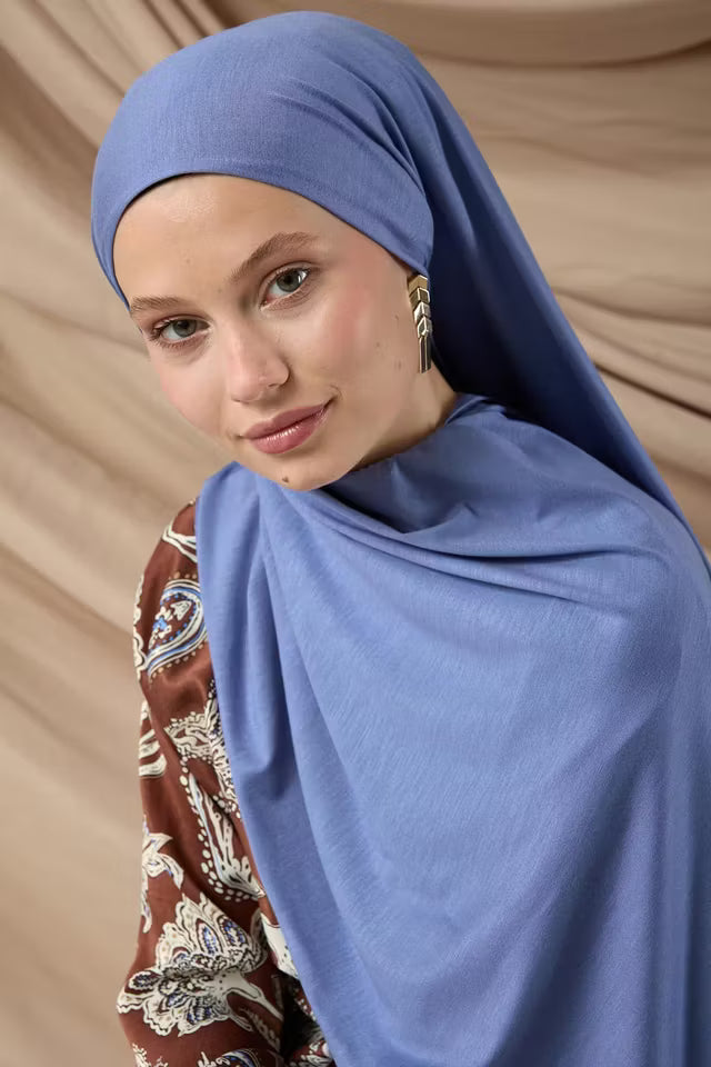 Premium kammad bomullssjal 65002-42 Denimblå