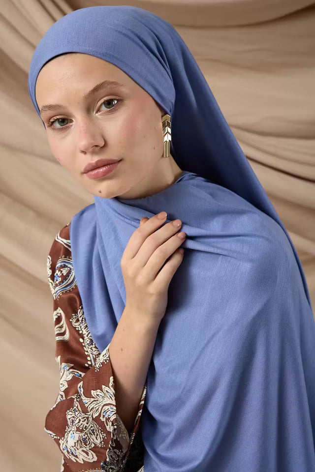 Premium kammad bomullssjal 65002-42 Denimblå