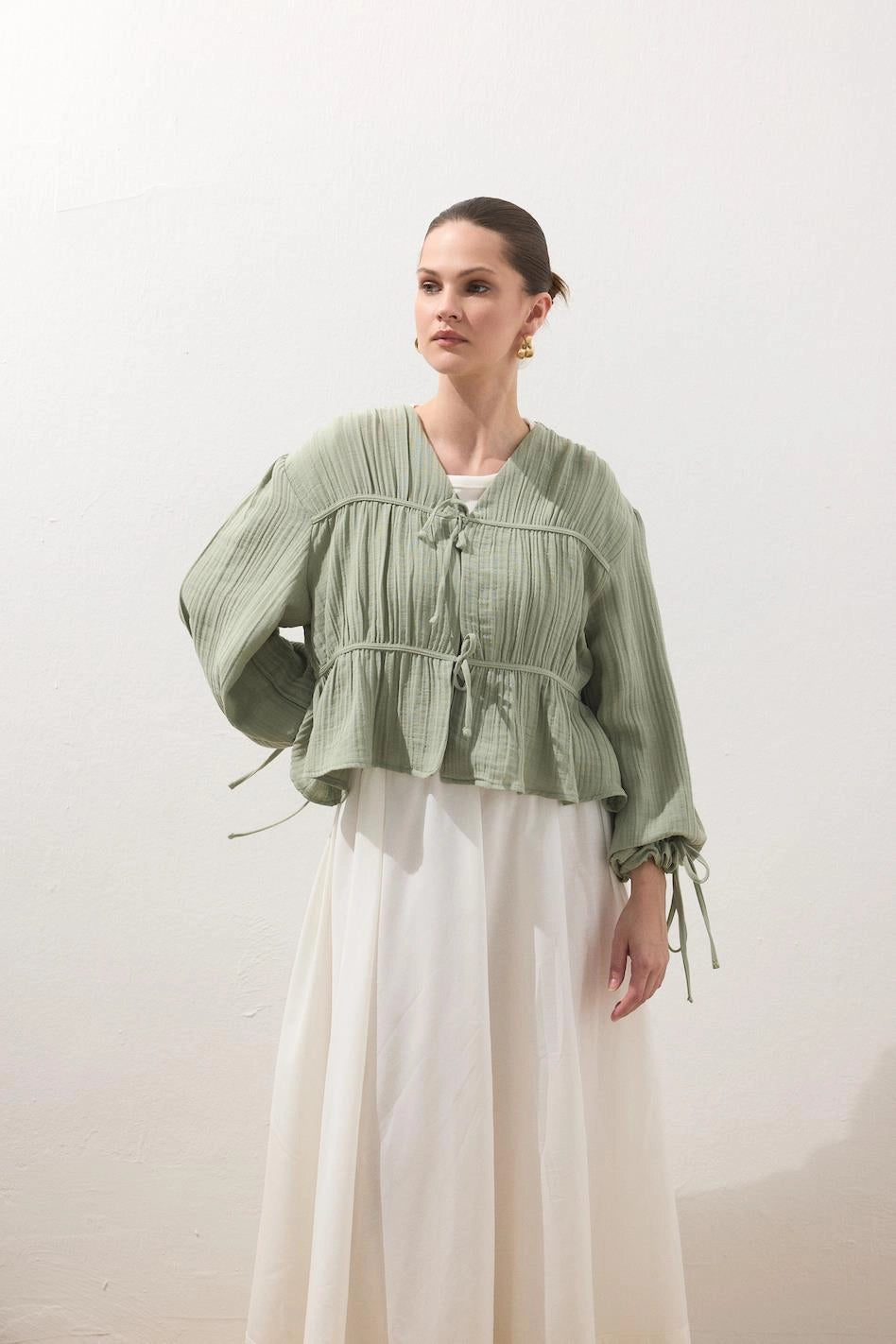 Muslinblus Mandelgrön