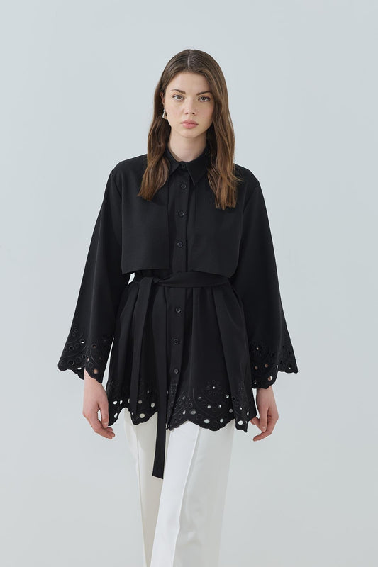 Broderad skjortjacka svart