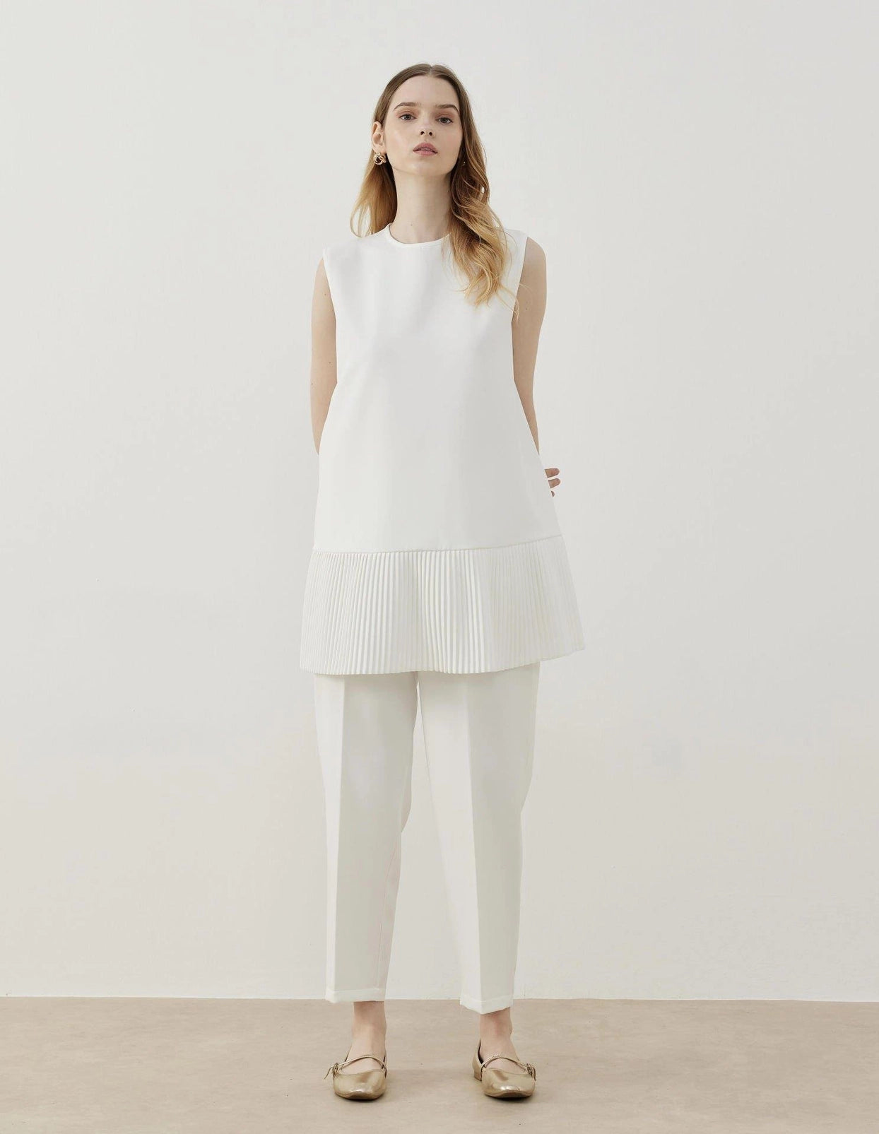 Plisserad vit t-shirt