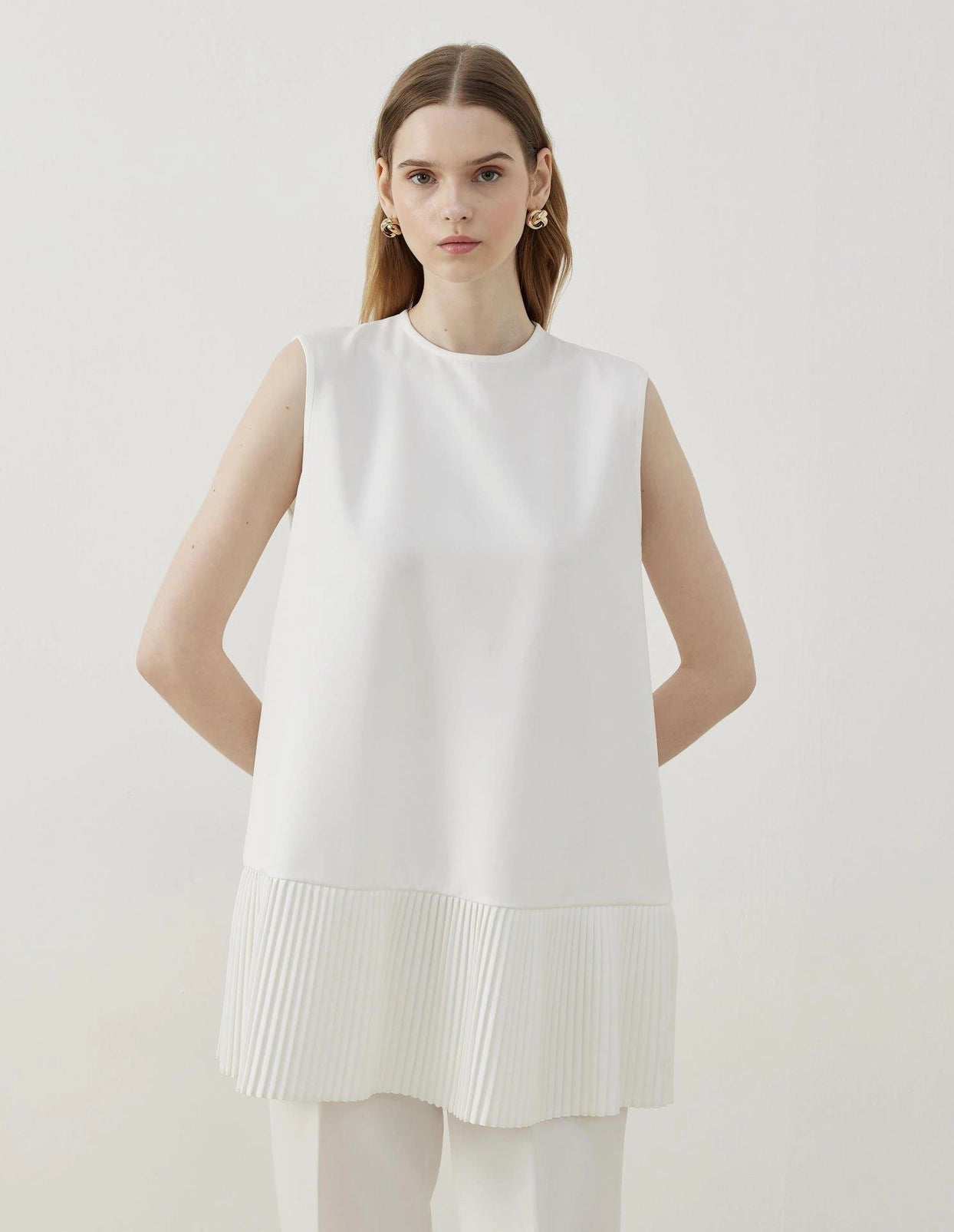 Plisserad vit t-shirt