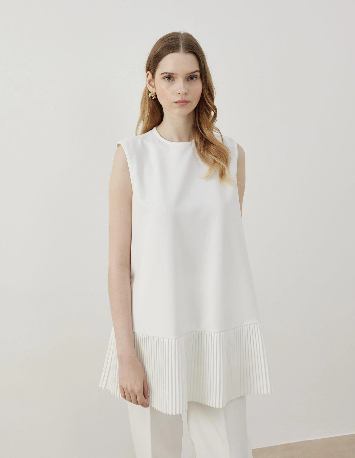 Plisserad vit t-shirt