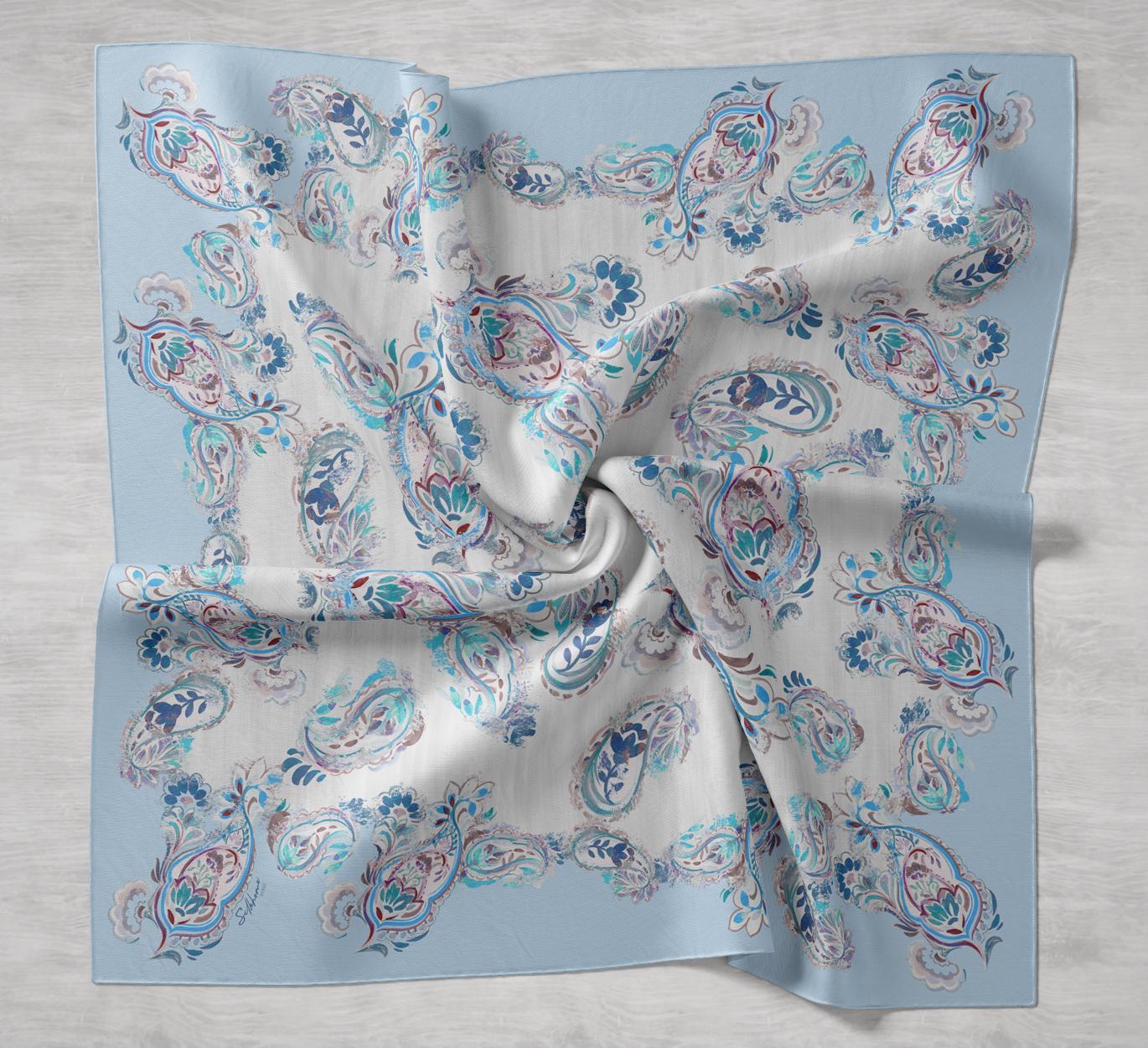 Twill İpek Eşarp Şal Desen Ekru 90x90