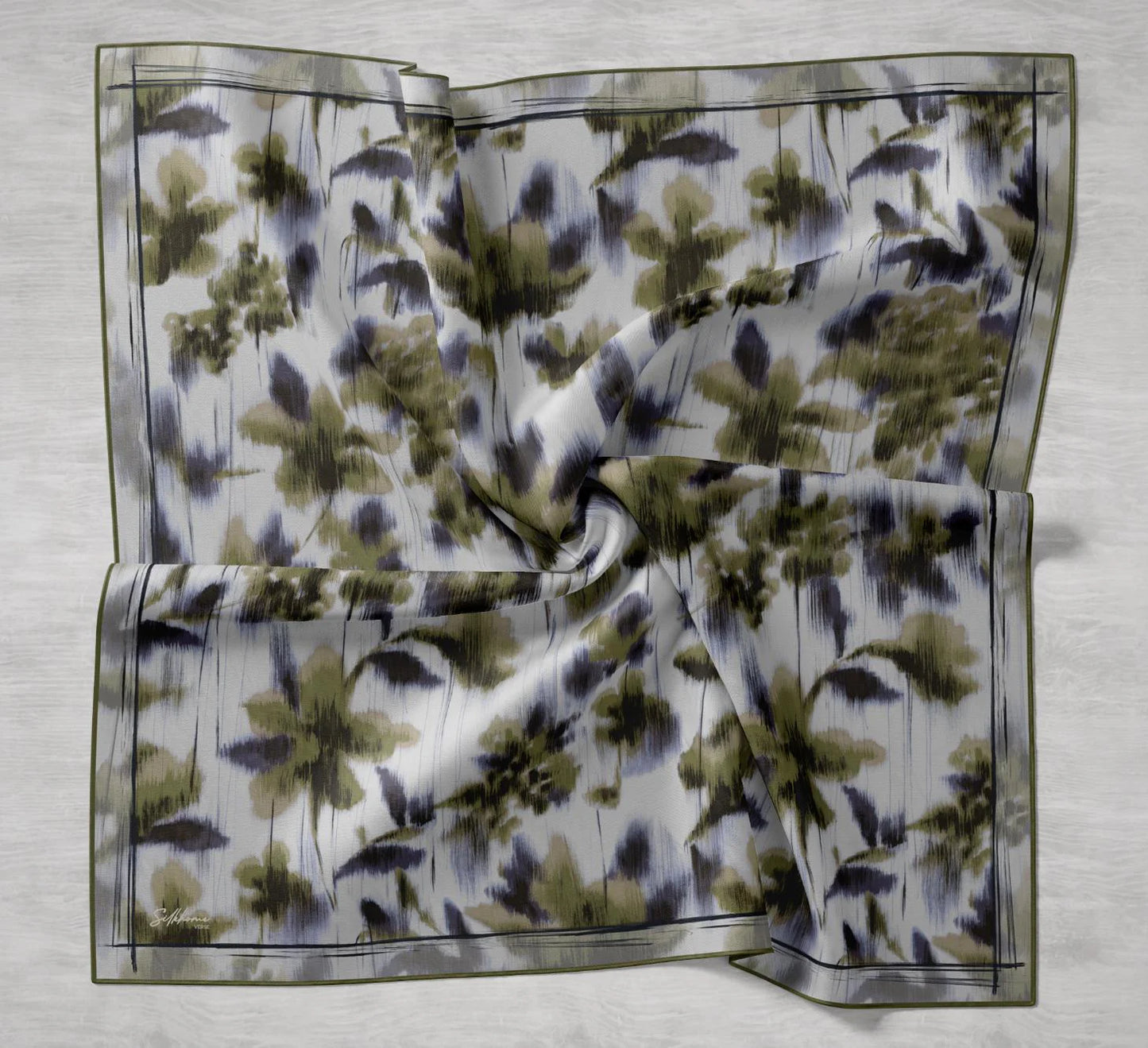 Twill İpek Eşarp Soyut Çiçek Desen Bebe Mavi 90x90