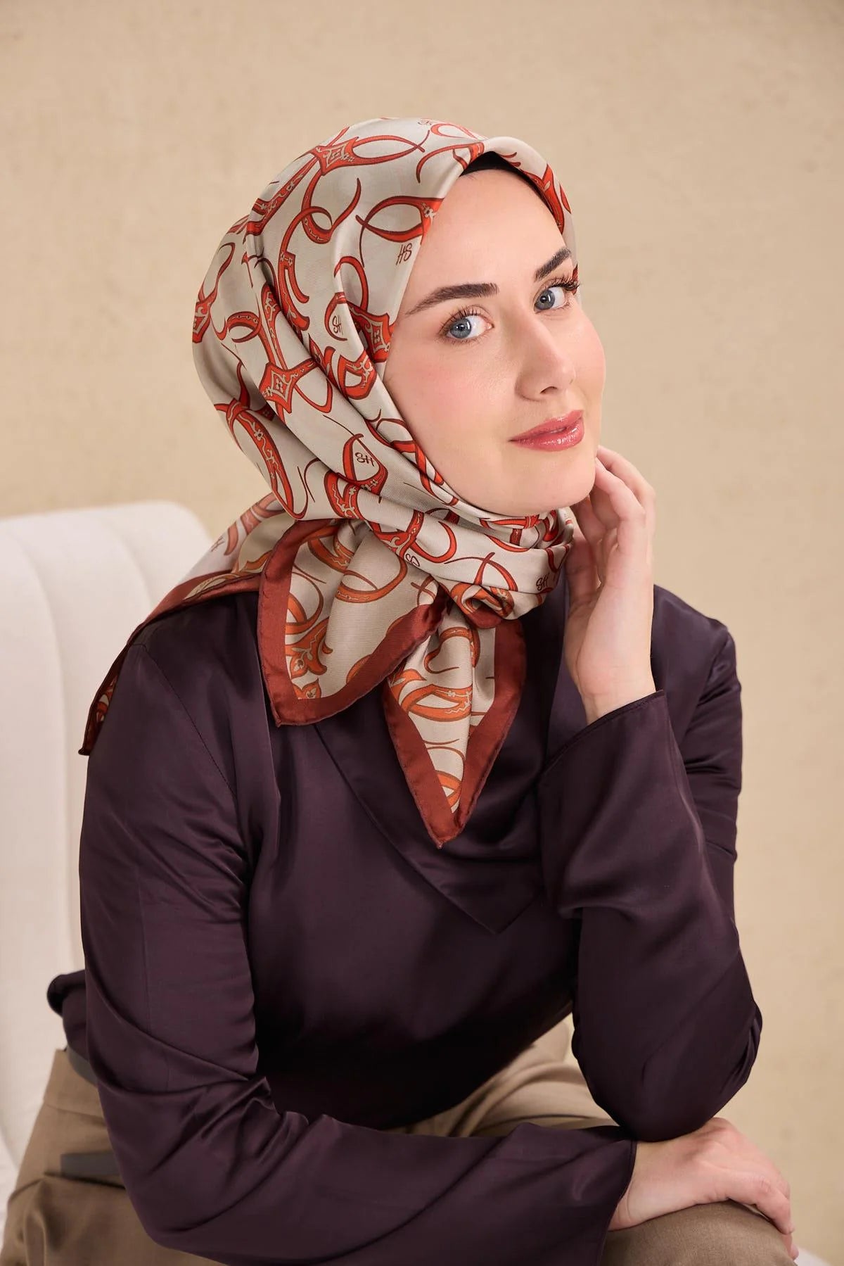 Twill İpek Eşarp Barok Gümüş