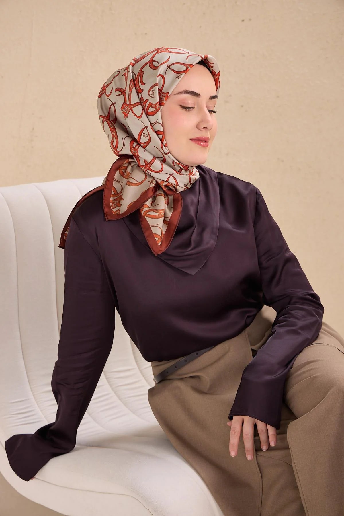 Twill İpek Eşarp Barok Gümüş
