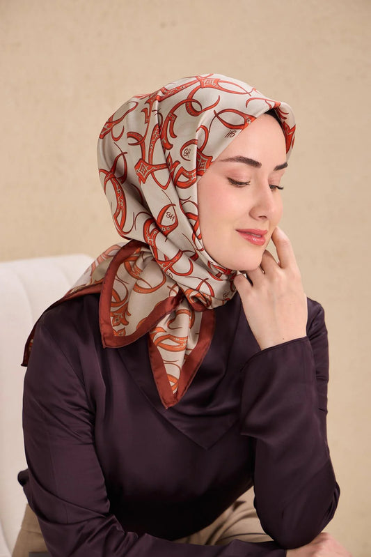 Twill İpek Eşarp Barok Gümüş