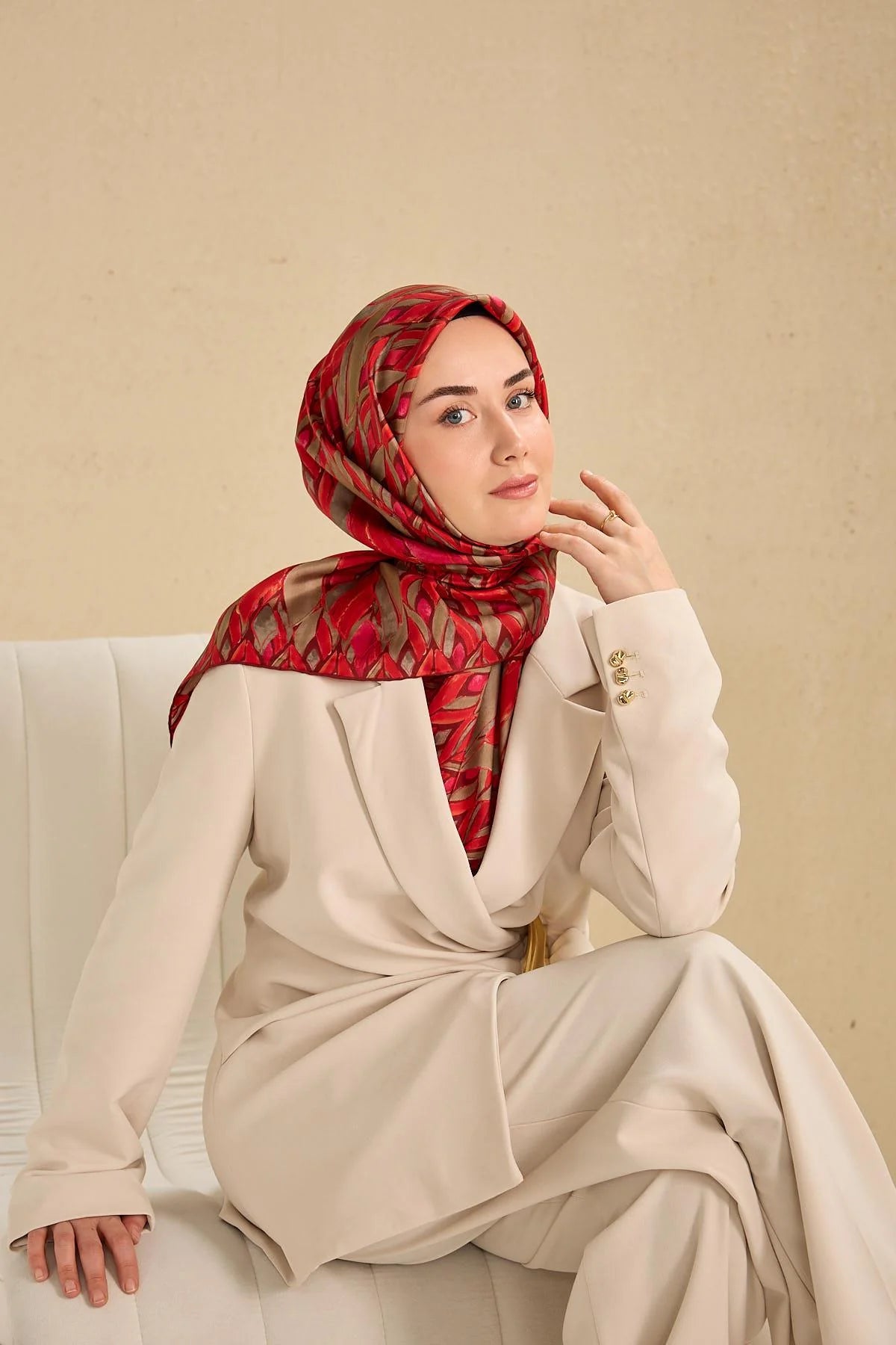 Twill İpek Eşarp Serenit Çilek Kırmızı