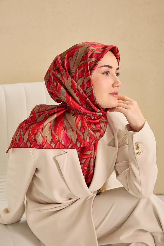 Twill İpek Eşarp Serenit Çilek Kırmızı