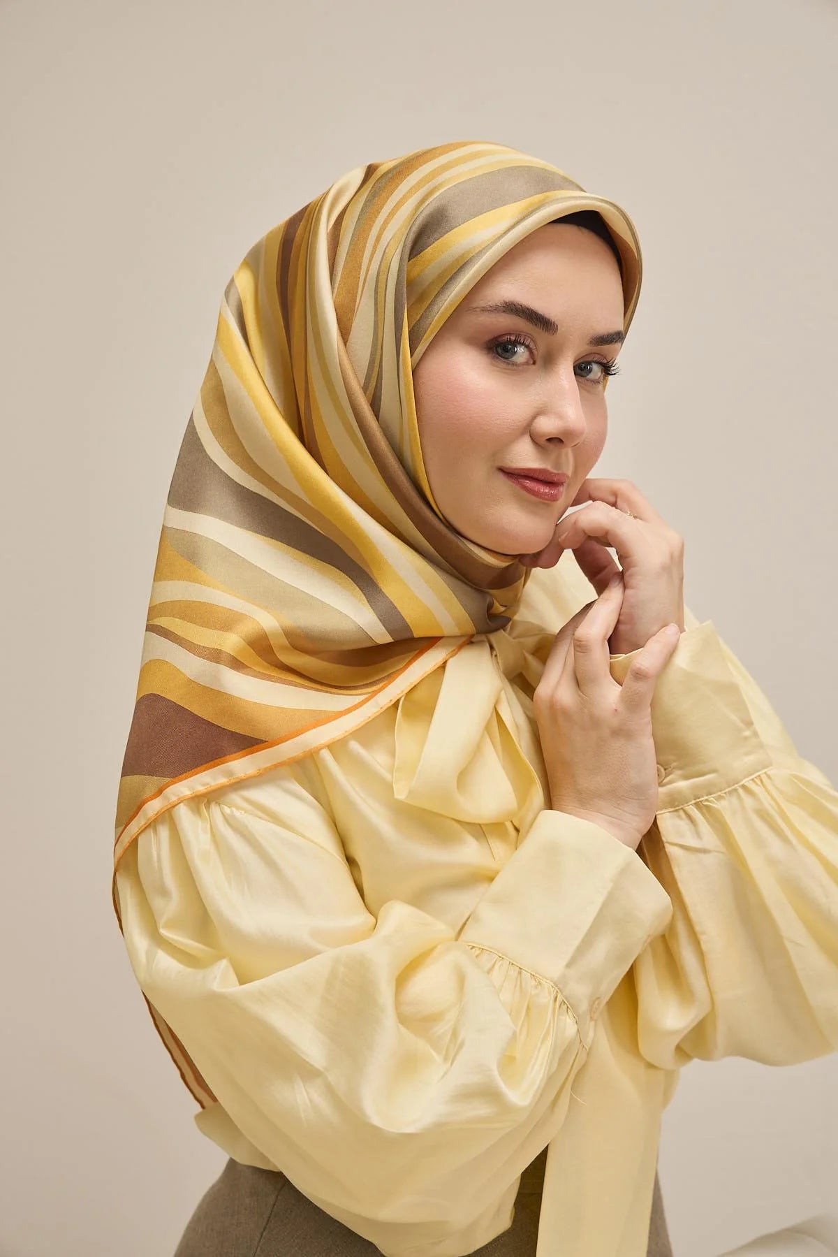 Twill İpek Eşarp Kıvrımlı Şerit Butter Yellow