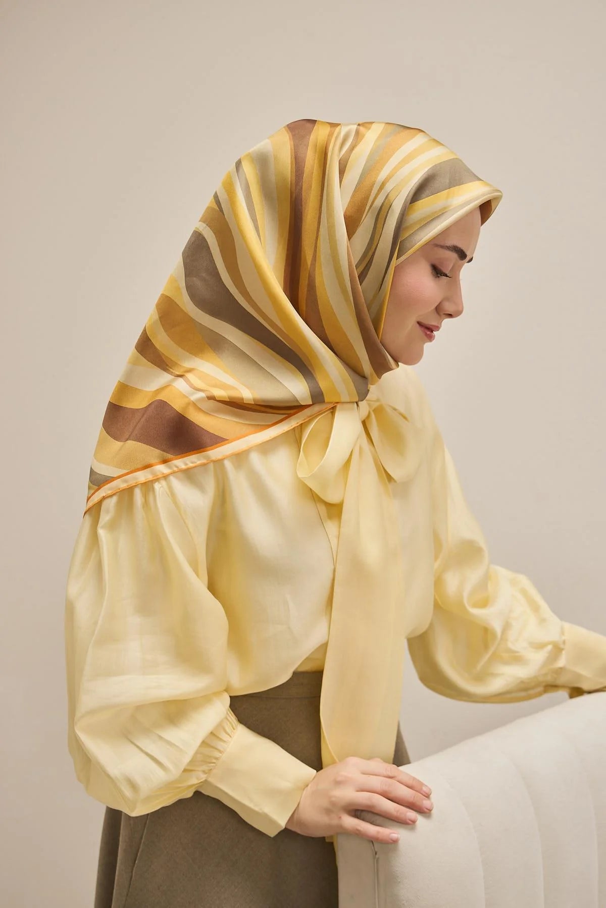 Twill İpek Eşarp Kıvrımlı Şerit Butter Yellow