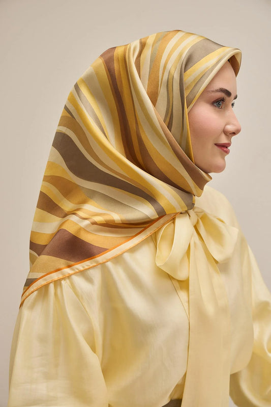 Twill İpek Eşarp Kıvrımlı Şerit Butter Yellow