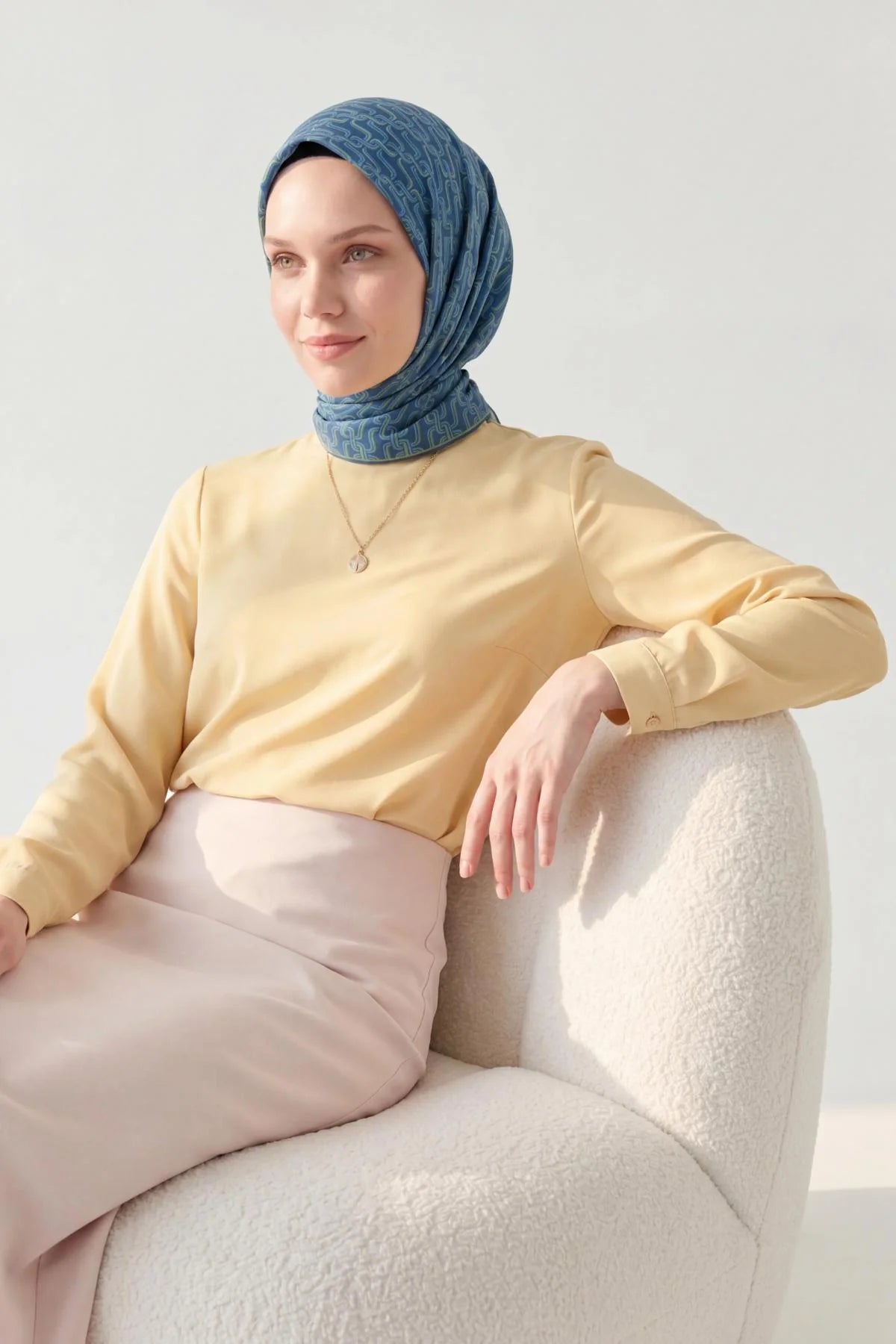 Soft Eşarp Zincir Desen Mavi