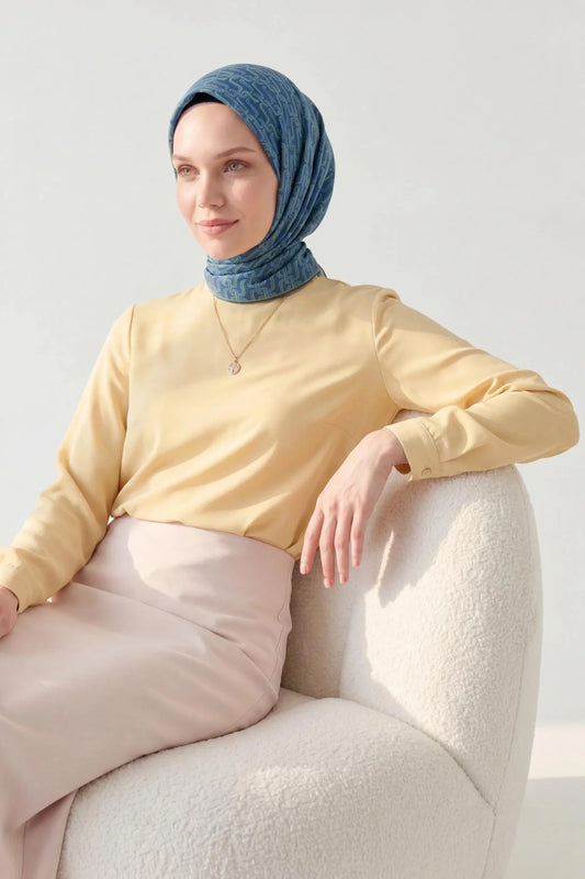 Soft Eşarp Zincir Desen Mavi