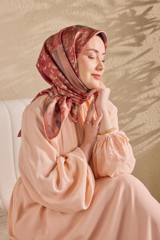 Twill İpek Bloom Eşarp Somon 90x90