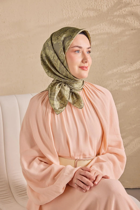 Twill İpek Eşarp Royale Şal Desen Gri