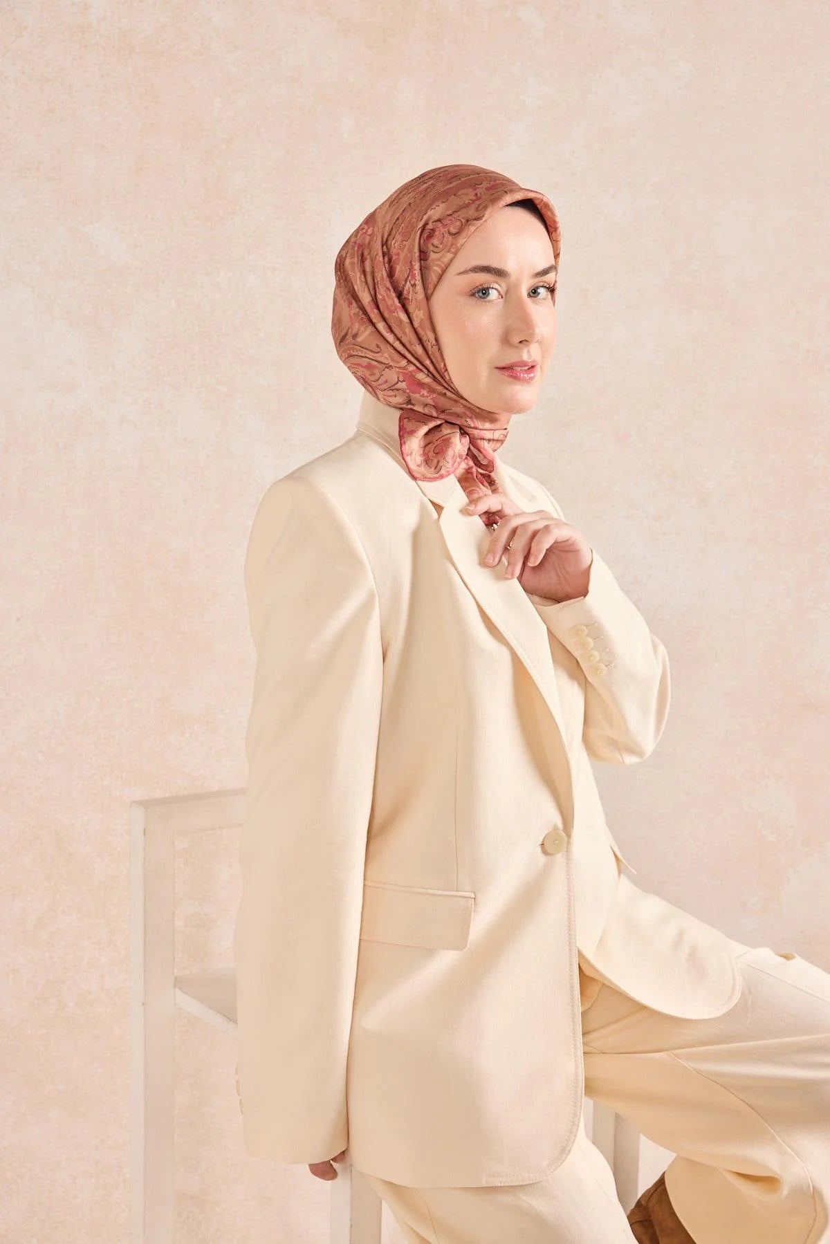 Twill İpek Eşarp Royale Şal Desen Kiremit