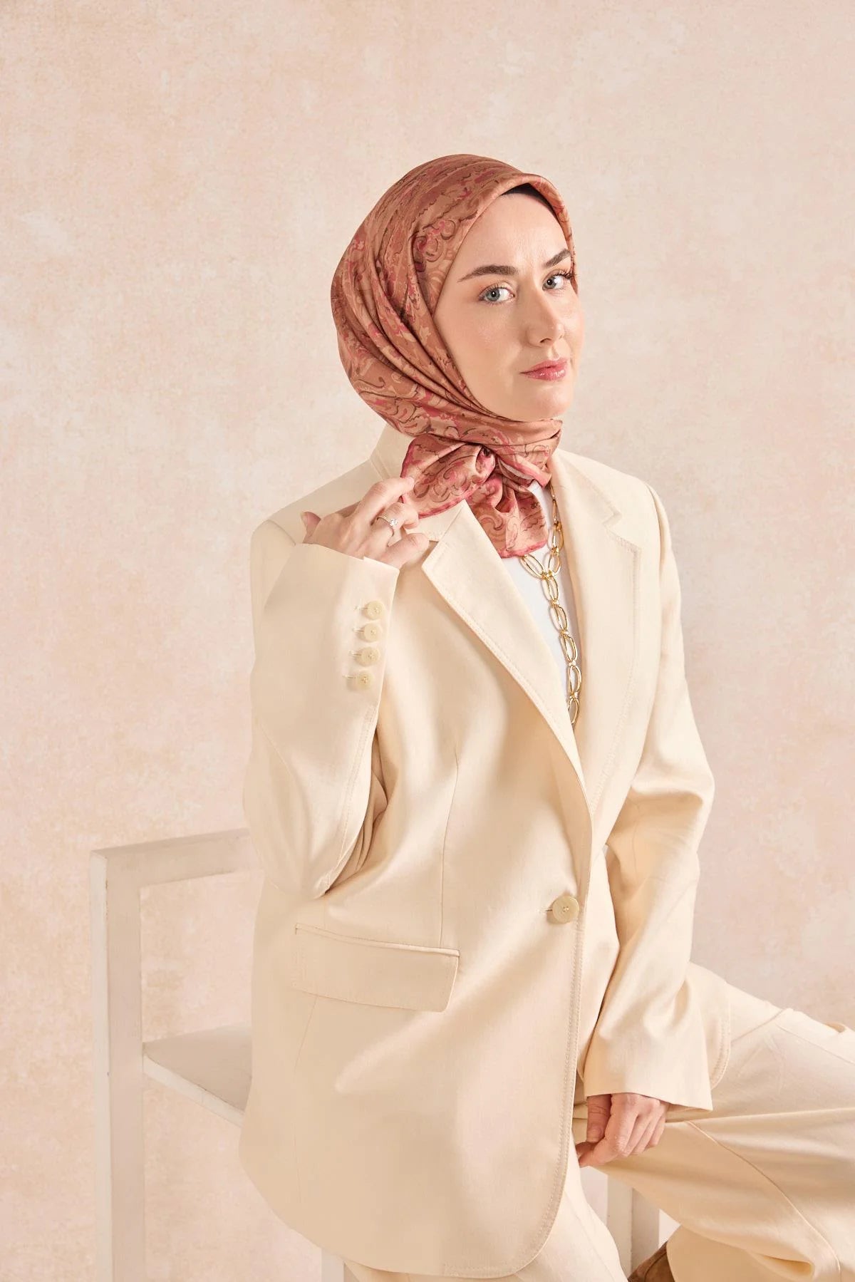 Twill İpek Eşarp Royale Şal Desen Kiremit