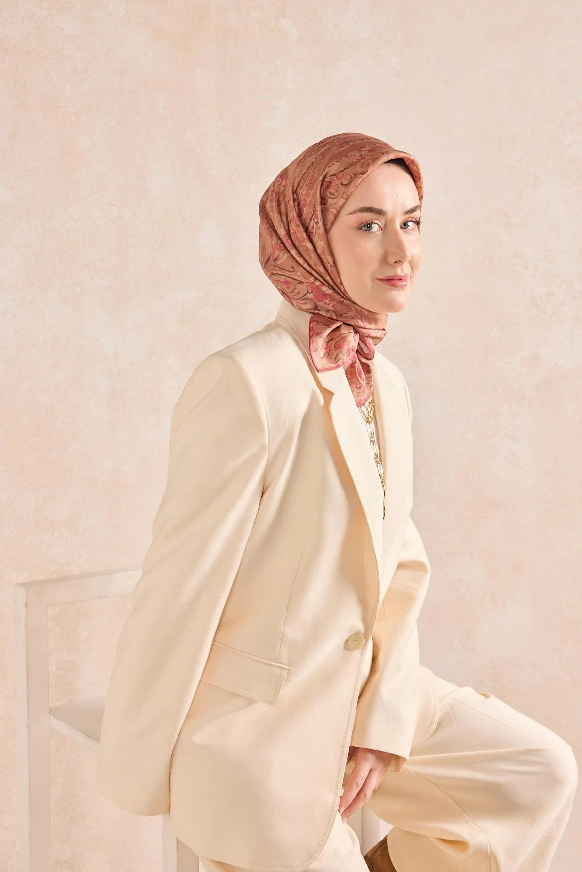 Twill İpek Eşarp Royale Şal Desen Kiremit