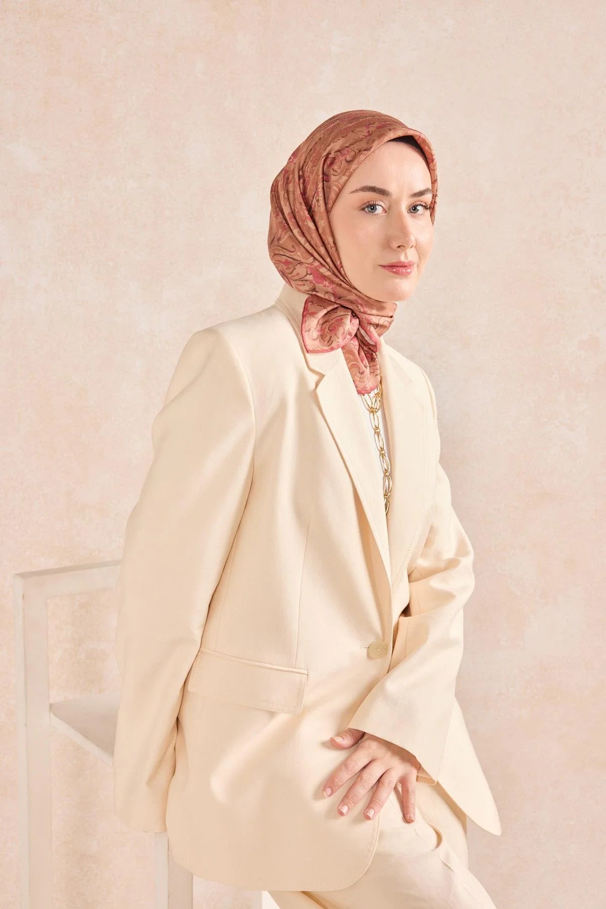 Twill İpek Eşarp Royale Şal Desen Kiremit