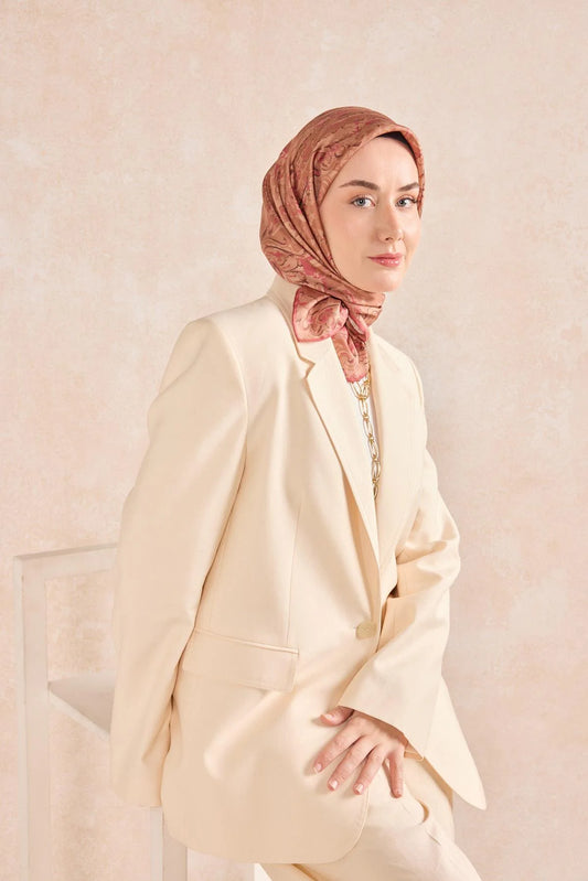 Twill İpek Eşarp Royale Şal Desen Kiremit