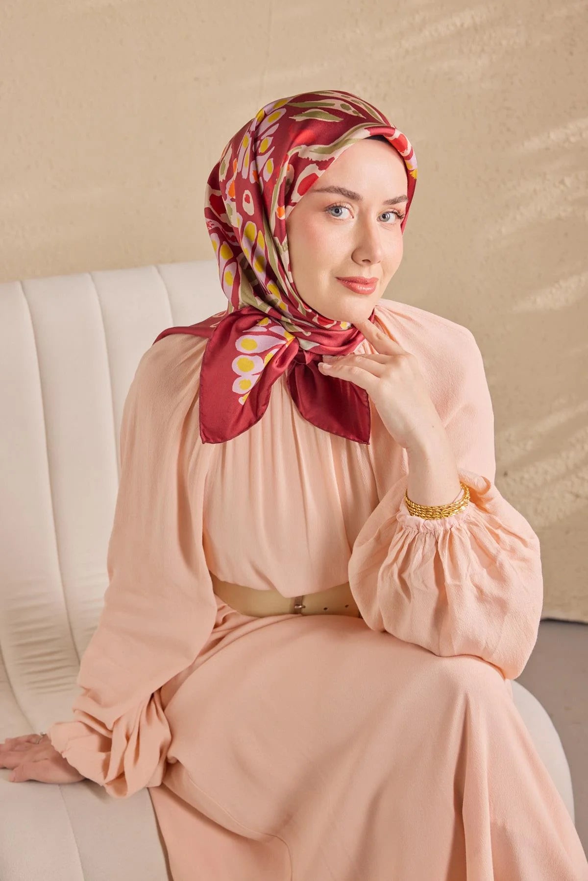 Twill İpek Mercan Eşarp Bordo 90x90