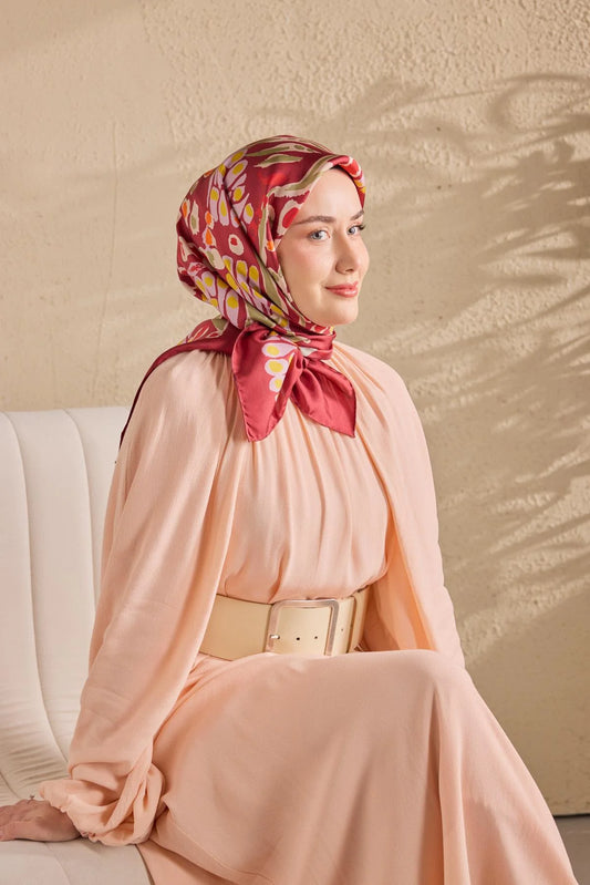 Twill İpek Mercan Eşarp Bordo 90x90